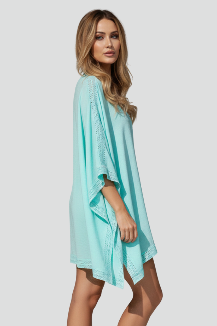 Liana | Women’s V-Neck Textured Tunic Top – Loose Fit Casual Blouse, Asymmetric Hem
