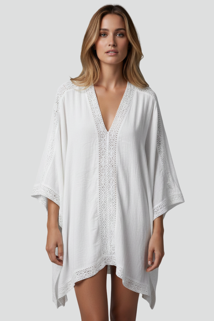 Liana | Women’s V-Neck Textured Tunic Top – Loose Fit Casual Blouse, Asymmetric Hem