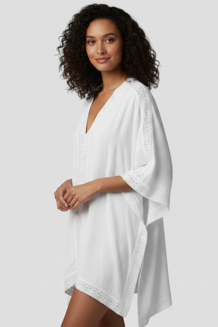Liana | Women’s V-Neck Textured Tunic Top – Loose Fit Casual Blouse, Asymmetric Hem