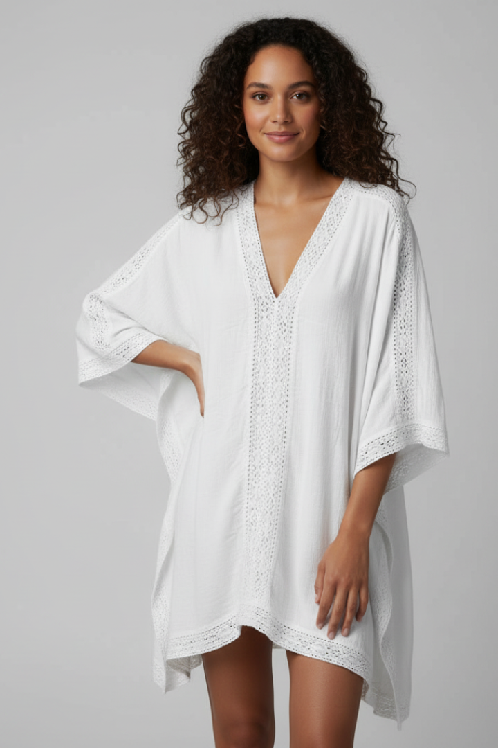 Liana | Women’s V-Neck Textured Tunic Top – Loose Fit Casual Blouse, Asymmetric Hem