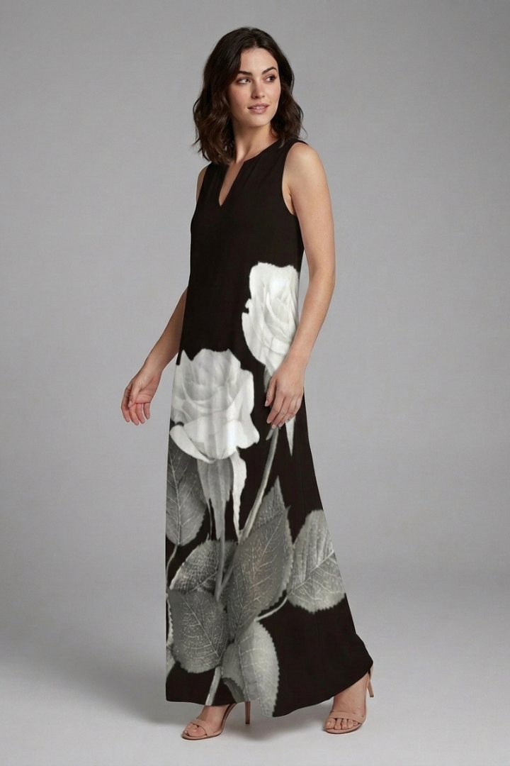 Lilith | Women's Casual Maxi Dress – Sleeveless Split Neck Butterfly Print Dress