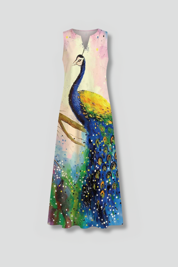 Lilith | Women's Casual Maxi Dress – Sleeveless Split Neck Butterfly Print Dress