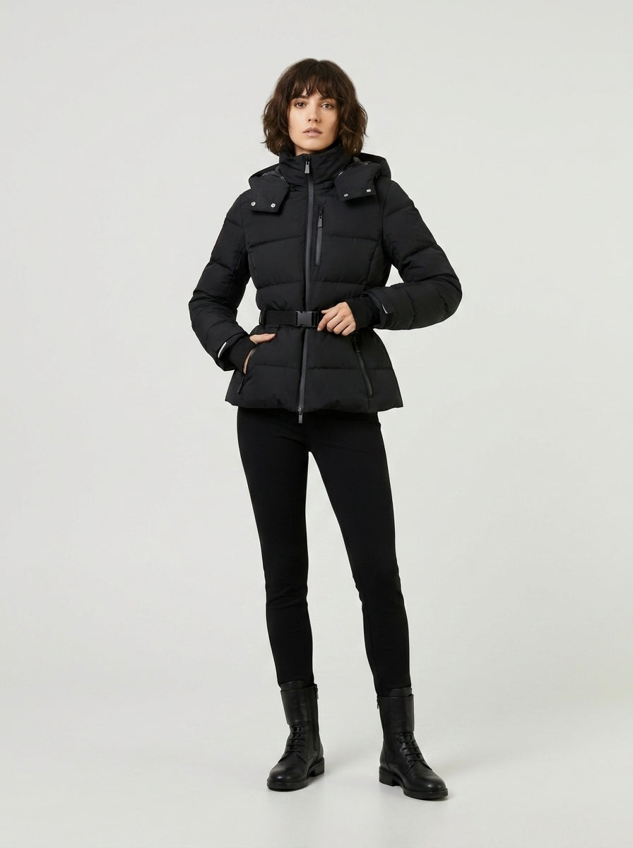 Lilliora | Women’s Quilted Puffer Jacket with Belted Waist, Stand-Up Collar