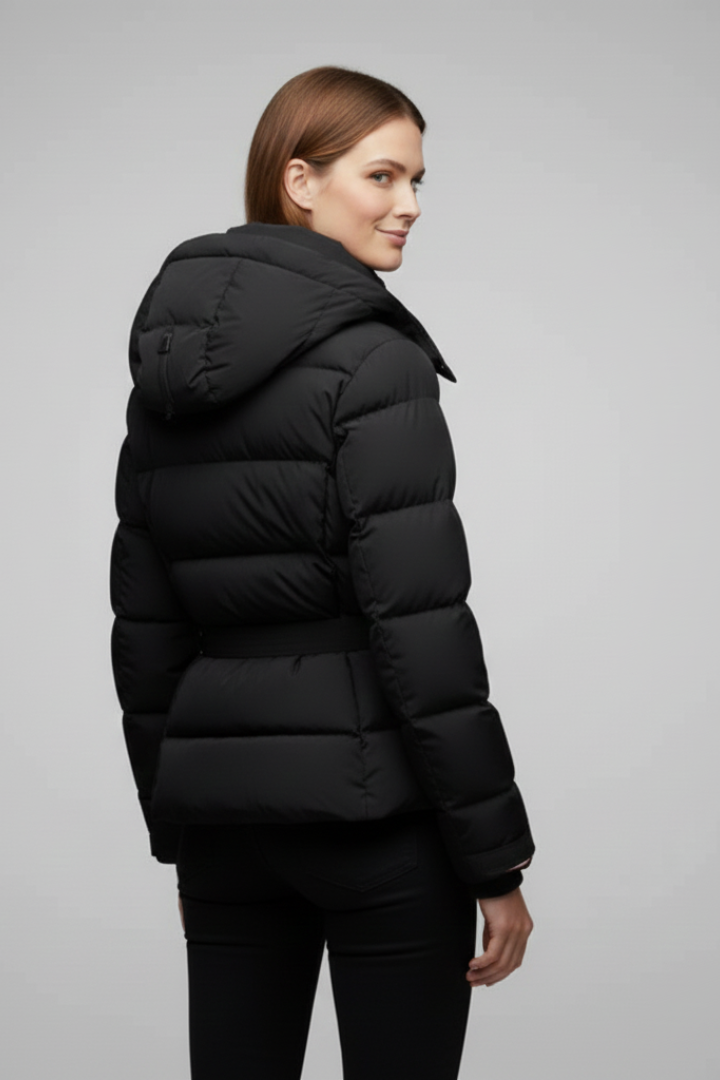 Lilliora | Women’s Quilted Puffer Jacket with Belted Waist, Stand-Up Collar