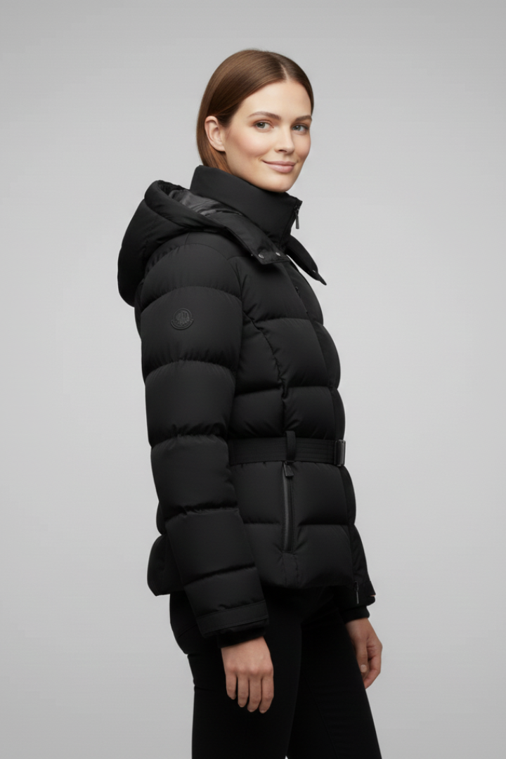 Lilliora | Women’s Quilted Puffer Jacket with Belted Waist, Stand-Up Collar