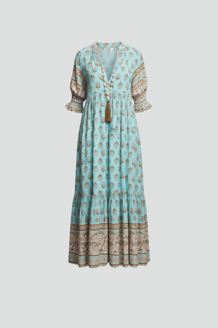 Lilly | Women's Boho Maxi Dress - Printed Long Dress with Pockets Mid Sleeve Loose Fit