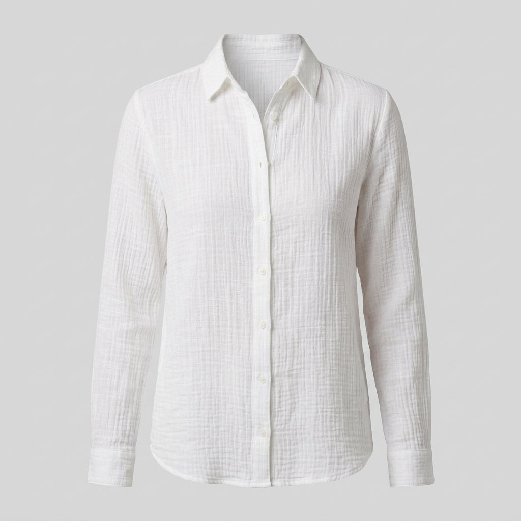 Linnea | Women's Linen Blend Top – Elegant Embroidered V-Neck Blouse