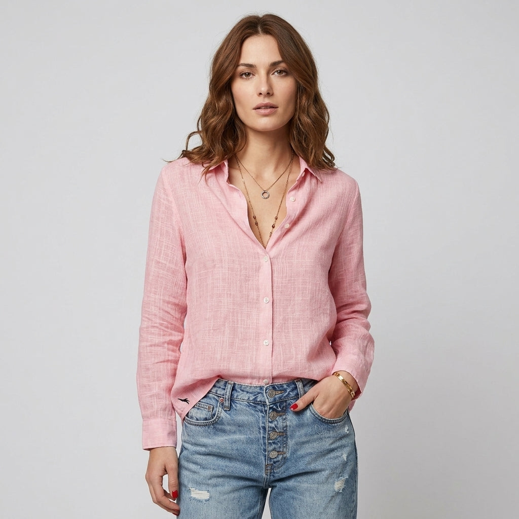 Linnea | Women's Linen Blend Top – Elegant Embroidered V-Neck Blouse