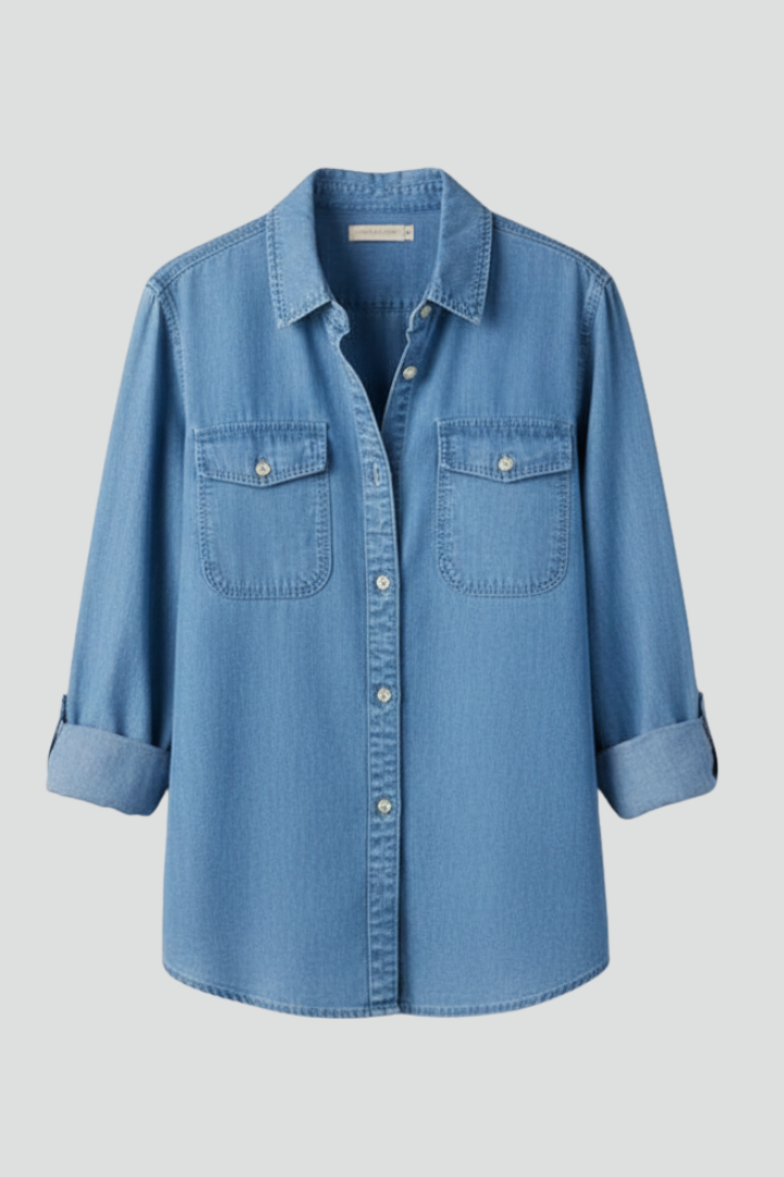Liora | Women’s Denim Shirt – Button-Down Long Sleeve Jean Shirt with Chest Pockets