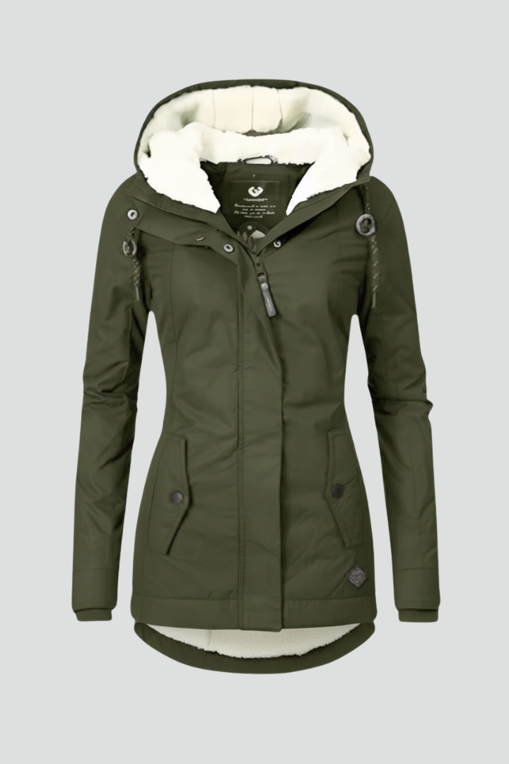Liorah | Women’s Long Hooded Coat with Full-Zip Front, Snap-Button Closure