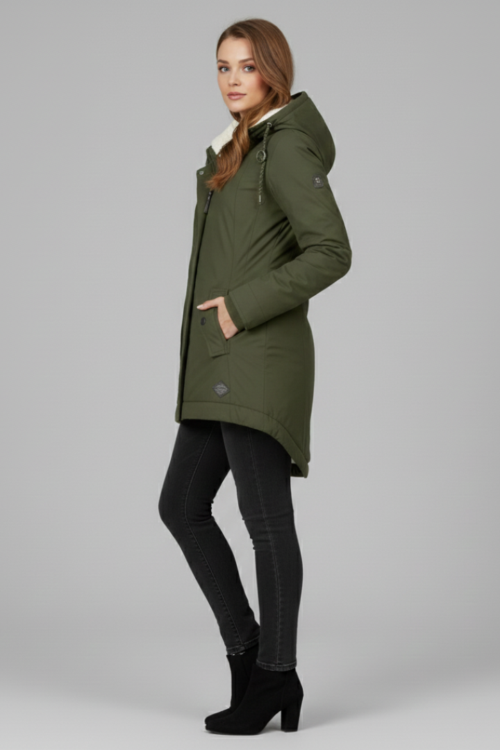 Liorah | Women’s Long Hooded Coat with Full-Zip Front, Snap-Button Closure