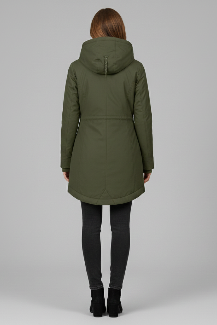 Liorah | Women’s Long Hooded Coat with Full-Zip Front, Snap-Button Closure