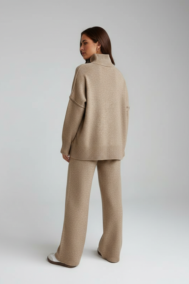 Liorielle | Women’s Knitted Lounge Set – Oversized Polo Neck Jumper & Wide-Leg Trousers