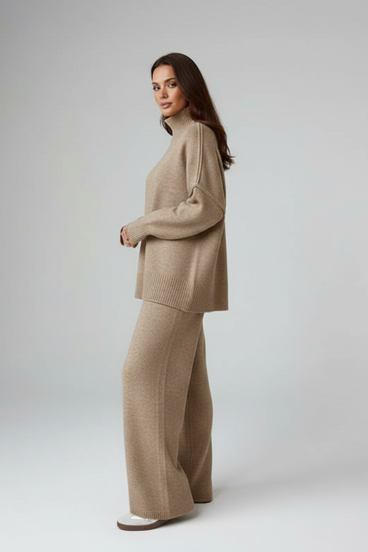 Liorielle | Women’s Knitted Lounge Set – Oversized Polo Neck Jumper & Wide-Leg Trousers