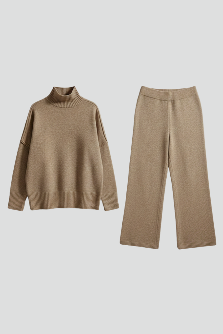 Liorielle | Women’s Knitted Lounge Set – Oversized Polo Neck Jumper & Wide-Leg Trousers