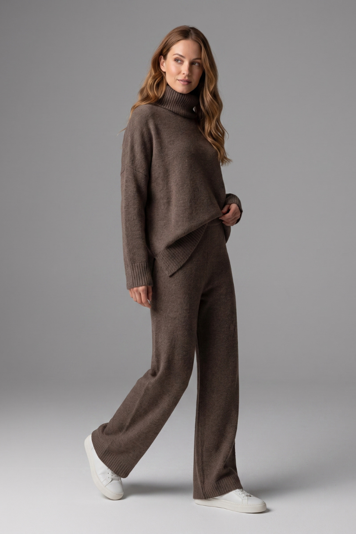 Liorielle | Women’s Knitted Lounge Set – Oversized Polo Neck Jumper & Wide-Leg Trousers