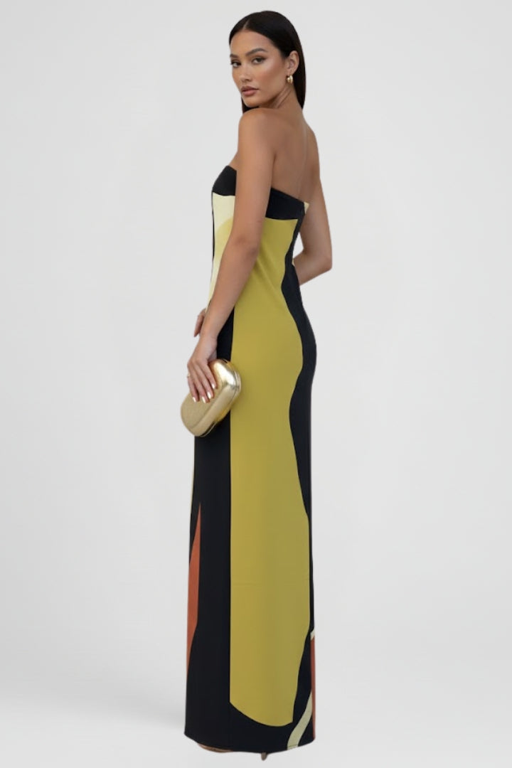 Lira | Women’s Strapless Printed Maxi Dress – Floor-Length Floral Abstract Summer Dress, Elegant Fit
