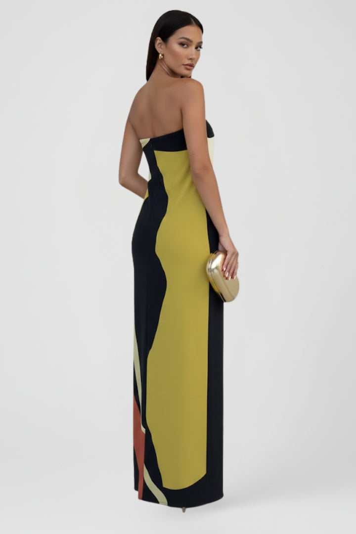 Lira | Women’s Strapless Printed Maxi Dress – Floor-Length Floral Abstract Summer Dress, Elegant Fit