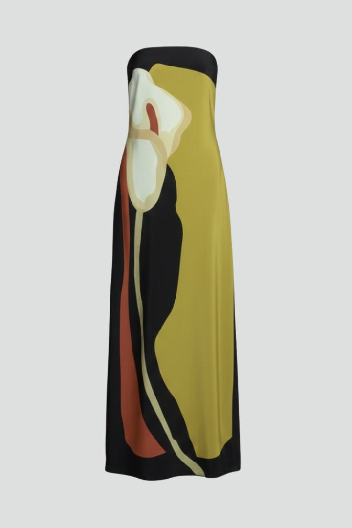 Lira | Women’s Strapless Printed Maxi Dress – Floor-Length Floral Abstract Summer Dress, Elegant Fit