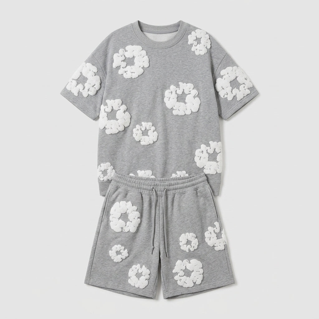 Liviana | Women's Casual Cotton Short Set – 3D Floral Matching Top & Shorts