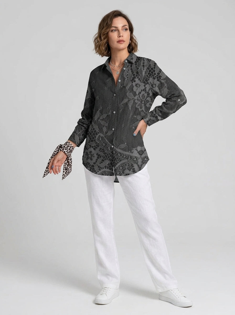 Lucasta | Women’s Vintage Blouse – Long Sleeve Button-Up Top