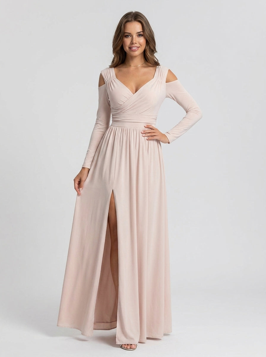 Lucienne | Women’s Long Sleeve Maxi Dress – V-Neck,Flowing Formal Evening Dress