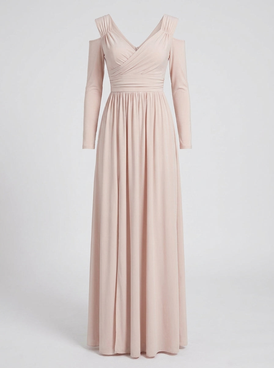 Lucienne | Women’s Long Sleeve Maxi Dress – V-Neck,Flowing Formal Evening Dress
