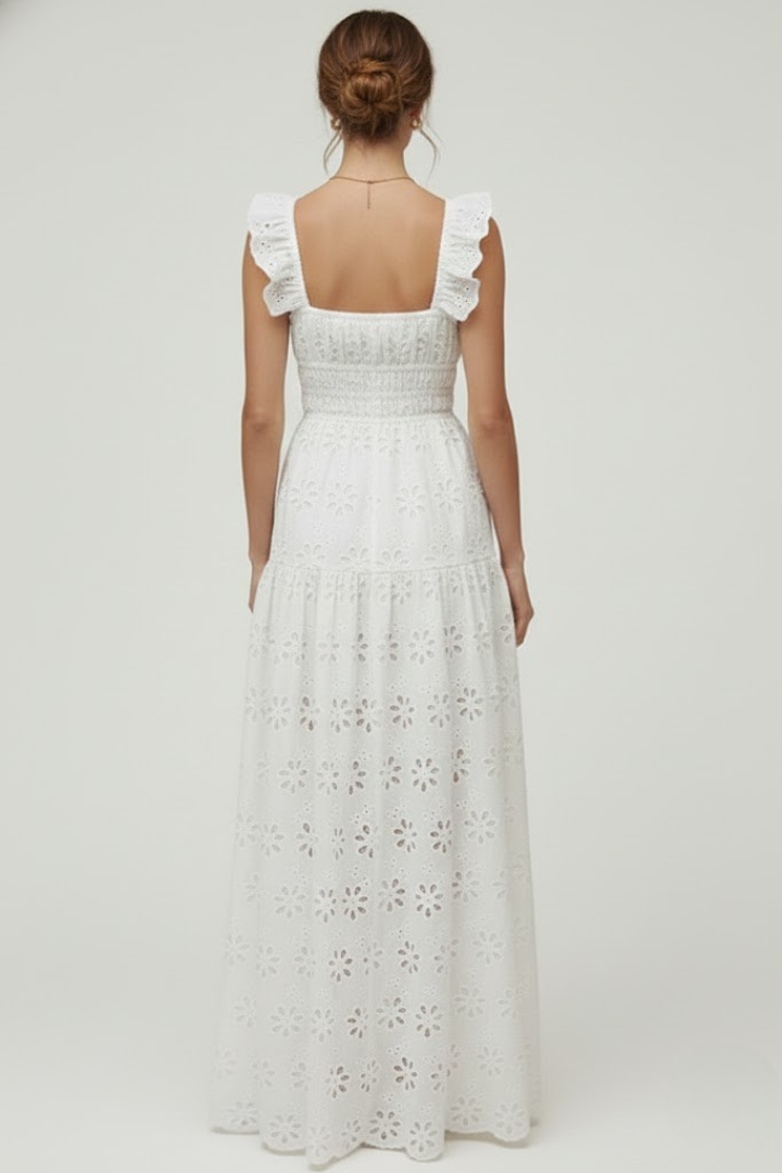Lucy | Women’s Maxi Dress – Square Neck Ruffle Strap, High Side Slit, Elegant Long Dress