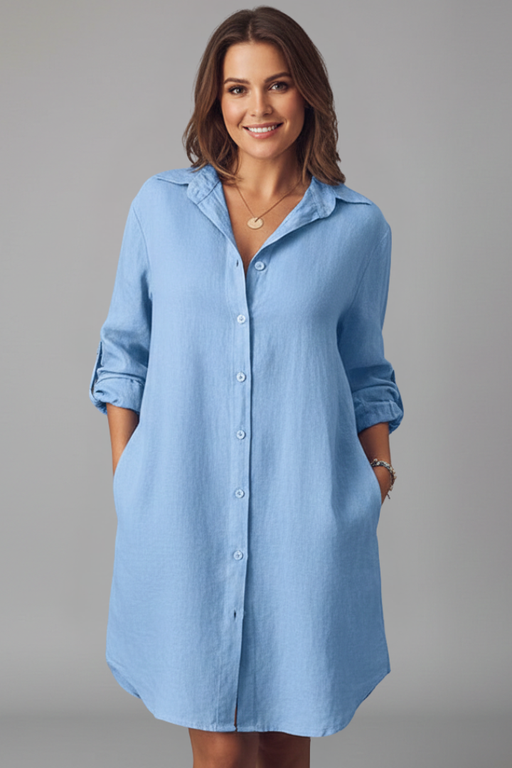 Luella | Women's Relaxed Fit Shirt Dress - Collared Button Up Long Sleeve Mini Dress
