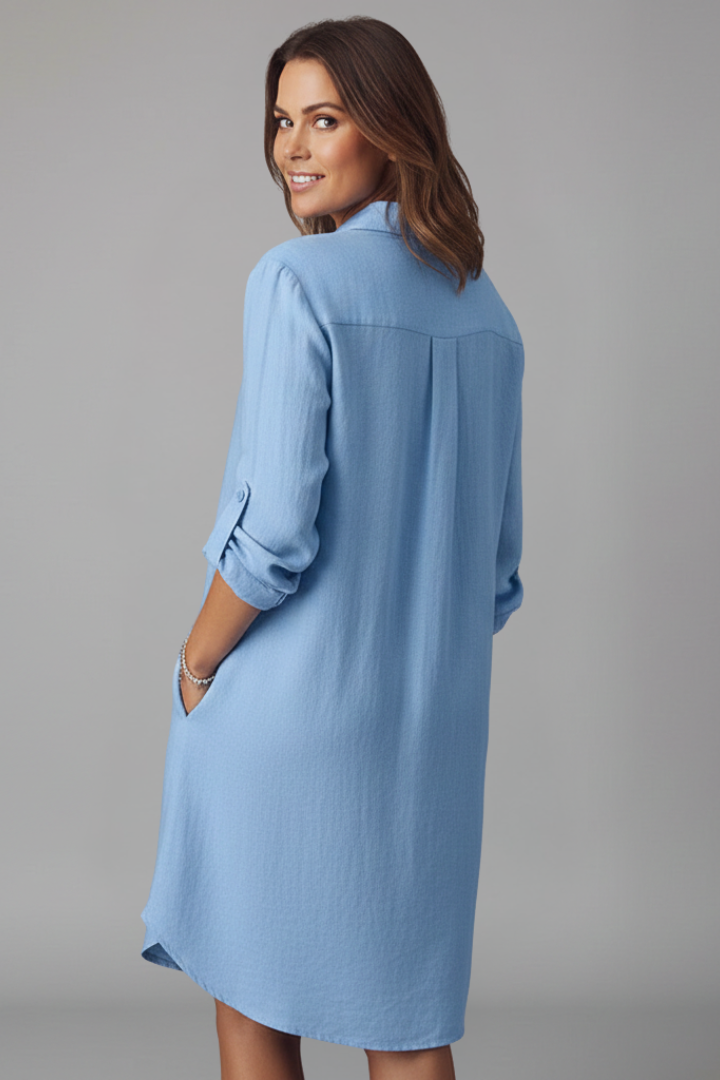 Luella | Women's Relaxed Fit Shirt Dress - Collared Button Up Long Sleeve Mini Dress