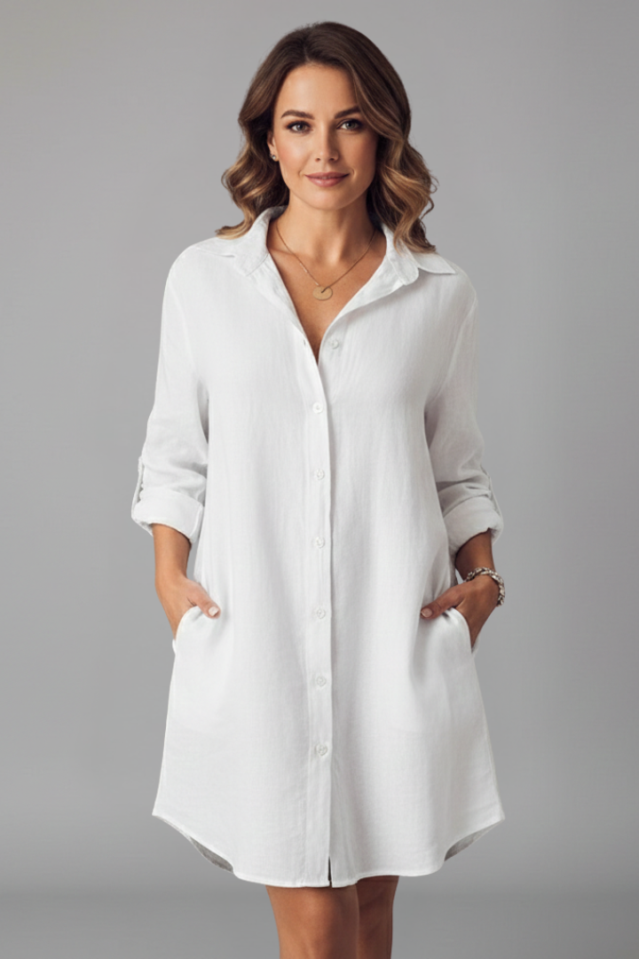 Luella | Women's Relaxed Fit Shirt Dress - Collared Button Up Long Sleeve Mini Dress