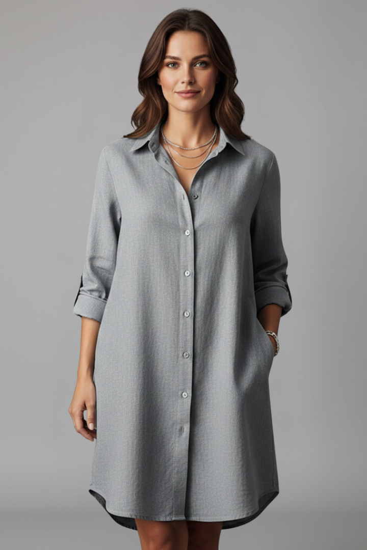 Luella | Women's Relaxed Fit Shirt Dress - Collared Button Up Long Sleeve Mini Dress