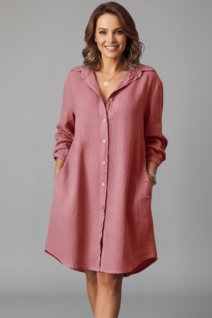 Luella | Women's Relaxed Fit Shirt Dress - Collared Button Up Long Sleeve Mini Dress