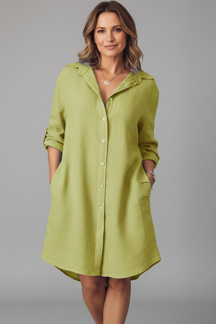 Luella | Women's Relaxed Fit Shirt Dress - Collared Button Up Long Sleeve Mini Dress