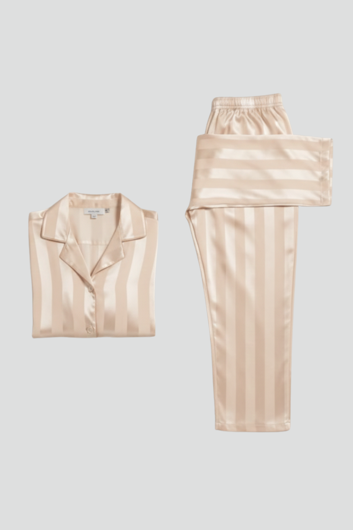 Luisa | Women's Button-Down Satin Pajama Set – Soft Striped Sleepwear Outfit
