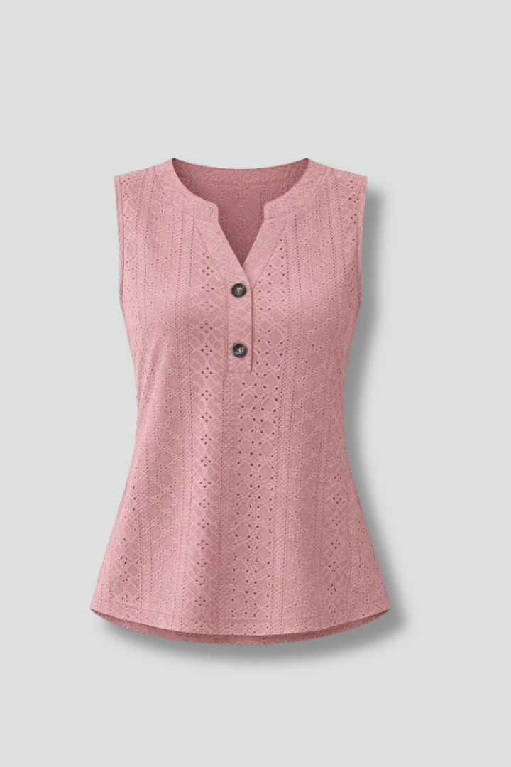 Luminara | Women’s Sleeveless Blouse – V-Neck Eyelet Top, Elegant Casual Shirt