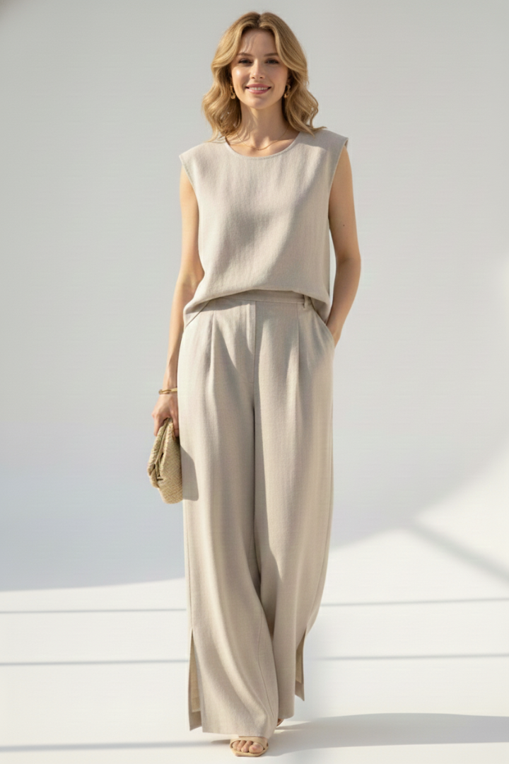 Lumira | Women’s Linen Set Sleeveless Top & Wide Leg Pants, 2-Piece Summer Co-ord