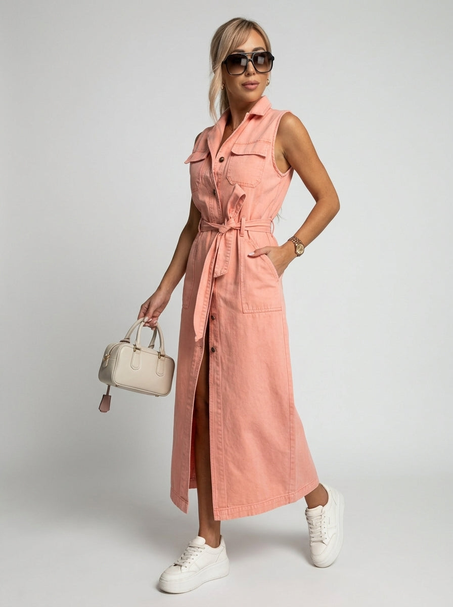 Celandine | Women's Sleeveless Denim Maxi Dress – Long Cotton-Blend Dress