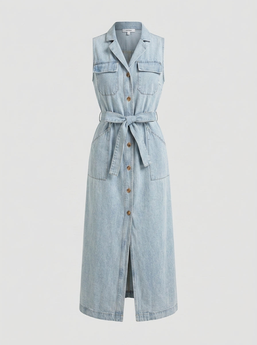 Celandine | Women's Sleeveless Denim Maxi Dress – Long Cotton-Blend Dress