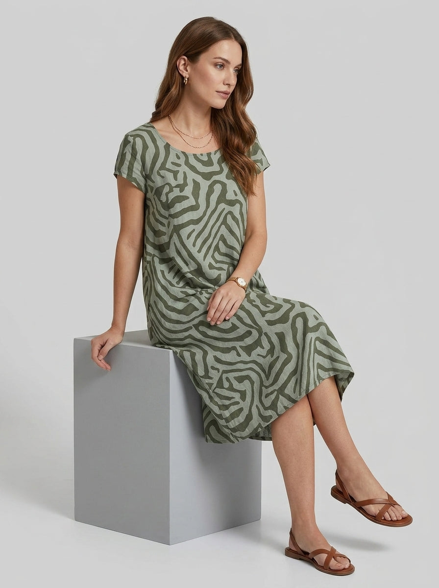 Lunette | Women's Midi Dress with Pockets – Casual Day Dress with Short Sleeves