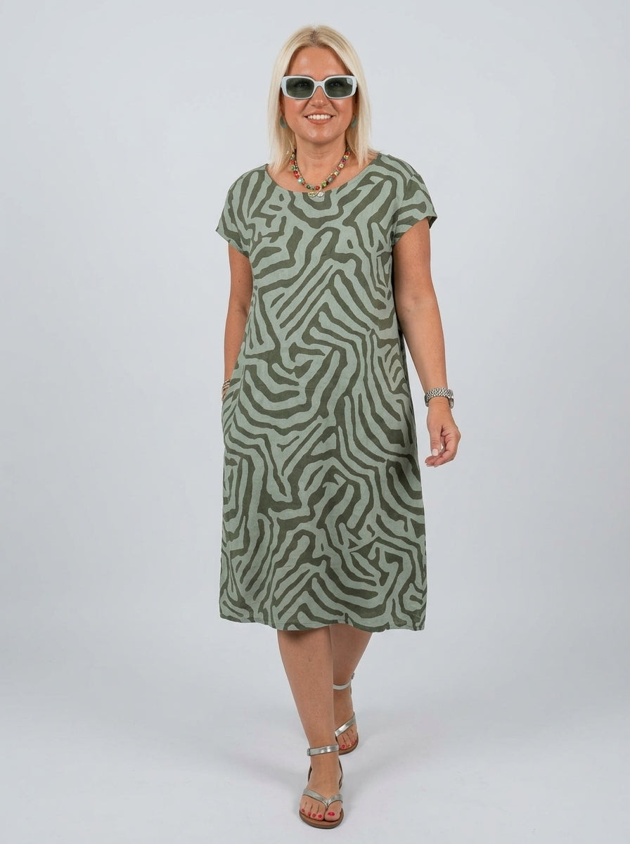 Lunette | Women's Midi Dress with Pockets – Casual Day Dress with Short Sleeves