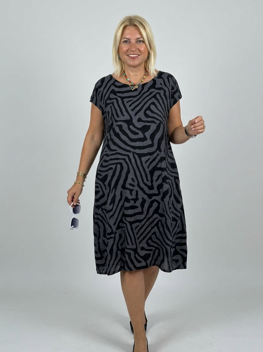 Lunette | Women's Midi Dress with Pockets – Casual Day Dress with Short Sleeves