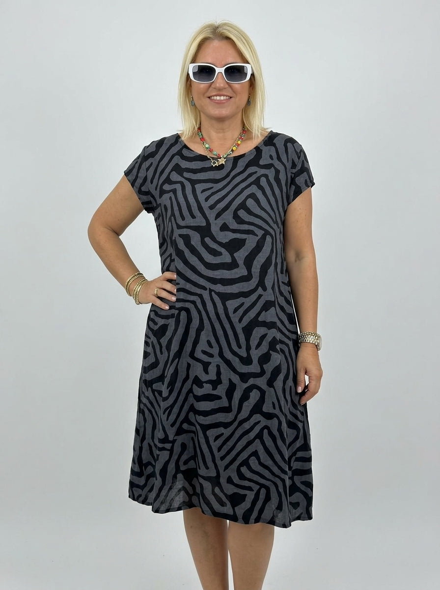Lunette | Women's Midi Dress with Pockets – Casual Day Dress with Short Sleeves