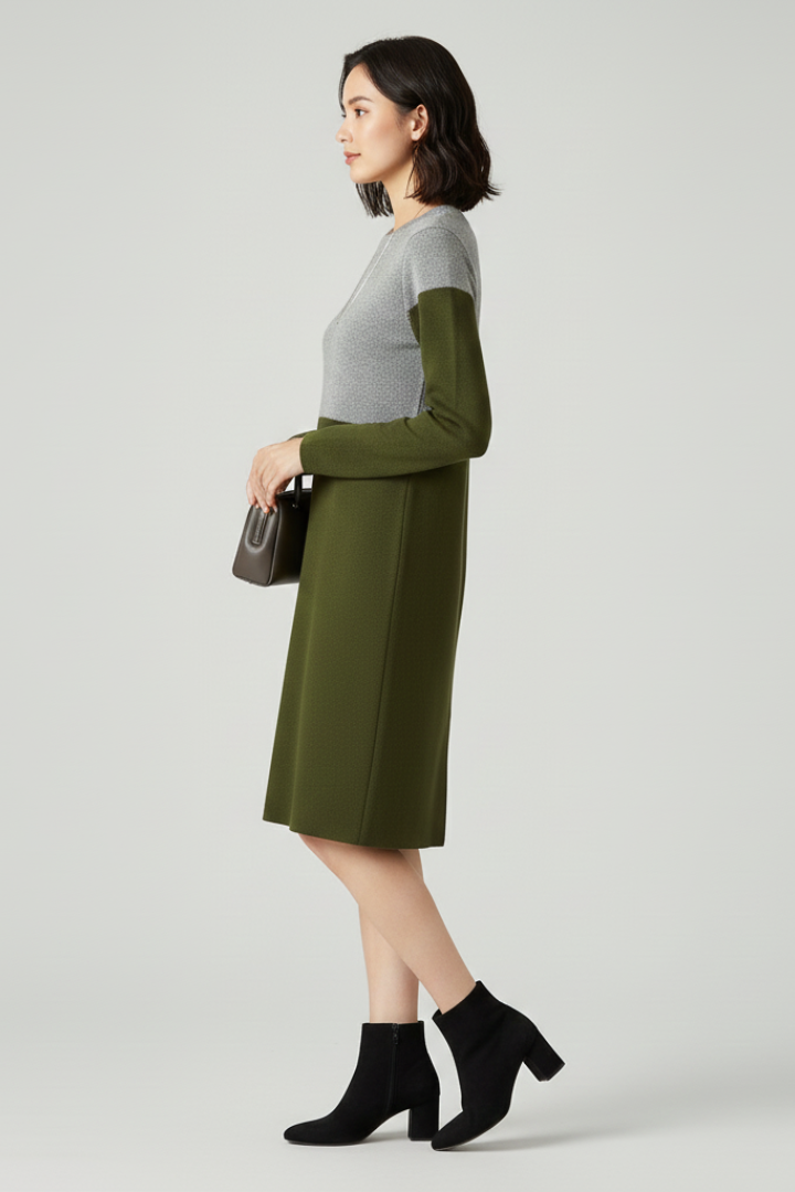 Lyanna | Women's Long Sleeve Midi Dress – Soft Textured Casual Dress