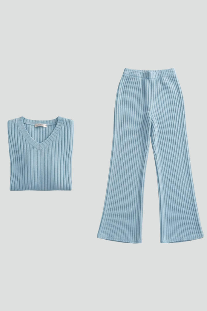 Lyna | Women's Cozy Ribbed Lounge Wear Set – V Neck Long Sleeve Matching Outfit