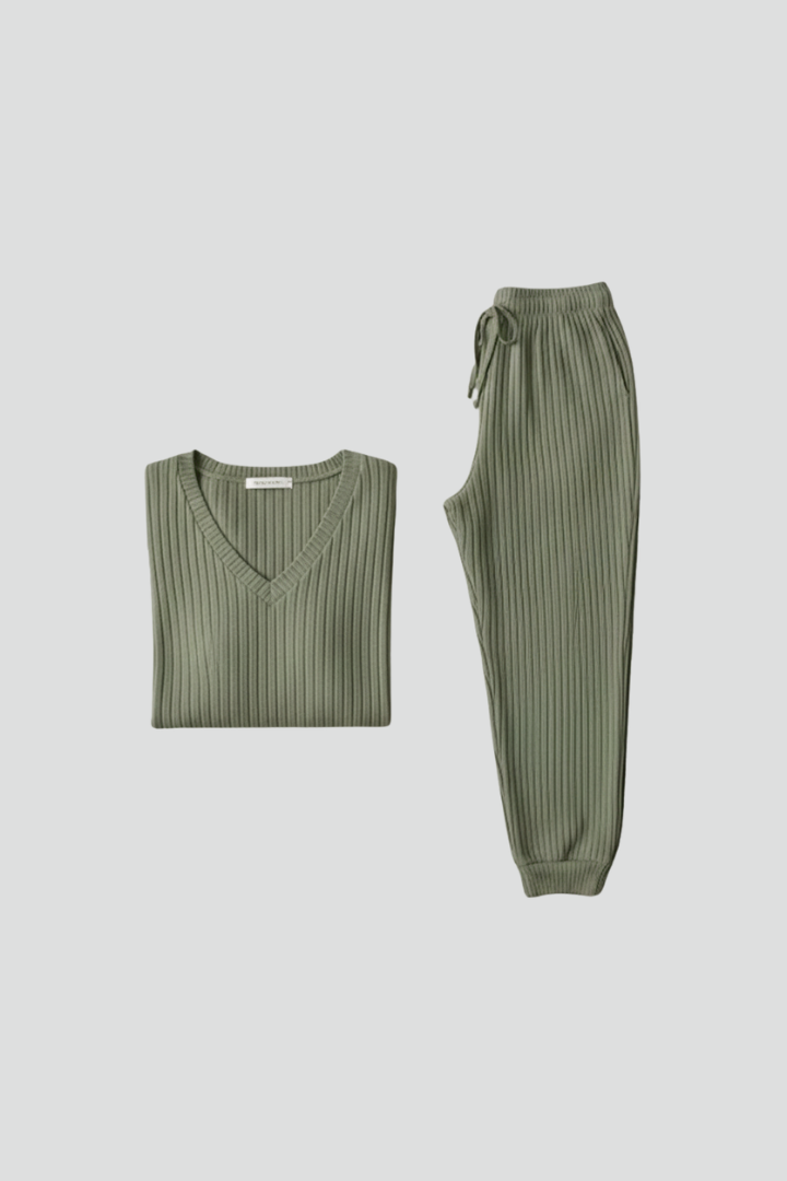 Lyra | Women's 2-Piece Ribbed Loungewear Set - Long Sleeve Top