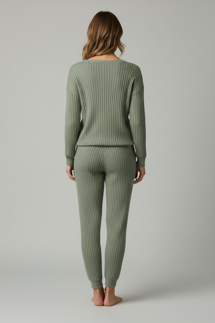 Lyra | Women's 2-Piece Ribbed Loungewear Set - Long Sleeve Top