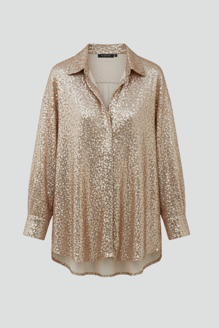 Lyriena | Women’s Oversized Shimmer Blouse – Long Sleeve Loose Fit Party Top