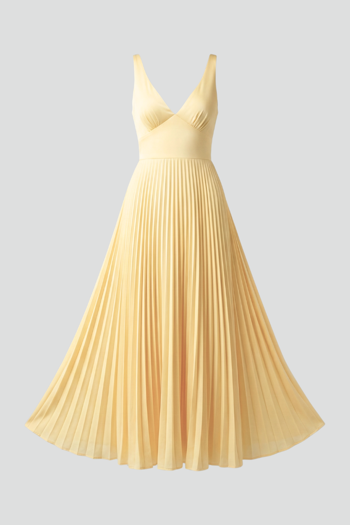 Lysenne | Women’s Pleated Maxi Dress – Sleeveless V-Neck Formal Dress, Back Straps