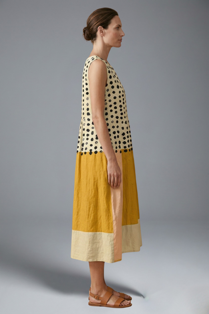 Mabel | Women's Polka Pattern Midi Dress - Sleeveless Round Neck Casual Dress